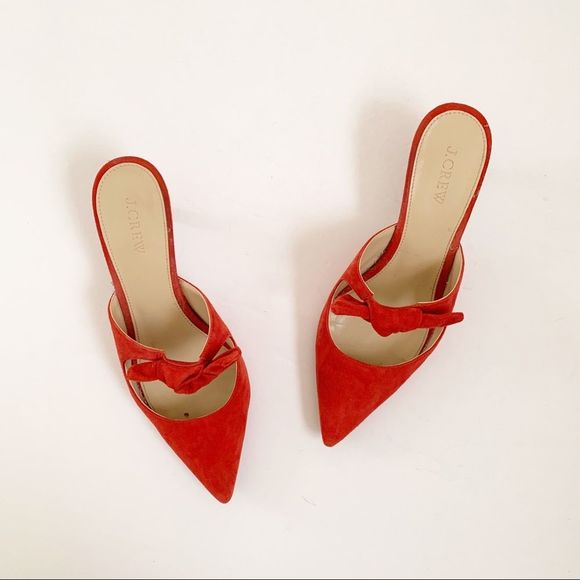 J. Crew Shoes - J Crew Sophia Point Toe Kitten Heel Bow Suede Mule Red Size 8.5